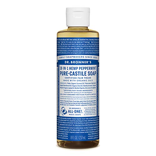 Dr. Bronner's Dr. Bronnerâ€™s - Pure-Castile Liquid Soap (Peppermint, 8 ounce) - Made with Organic Oils, 18-in-1 Uses: Face, Body, Hair,