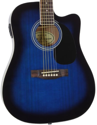 Jameson Guitars Full Size Thinline Acoustic Electric Guitar with Free Gig Bag Case & Picks Blue Right Handed