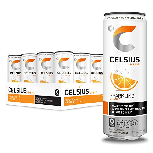 CELSIUS Sparkling Orange Fitness Drink, Zero Sugar, 12oz. Slim Can, 12 Pack