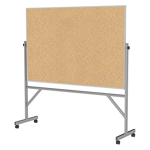 Ghent 4' x 6' Aluminum Frame Mobile Reversible Free Standing Double-Sided Natural Corkboard