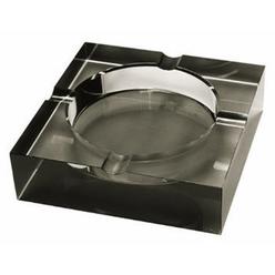 Quality Importers Trading 4 Cigar Crystal Ashtray, Made from Semi-Transparent Black Tinted K9 Crystal, Opaque Black