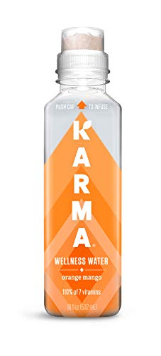 Karma Wellness Water Karma Wellness Flavored Water, Orange Mango, 18 Fl Oz (Pack of 12), Natural Lift, Low Calorie, Refreshing Vitamin Flavored