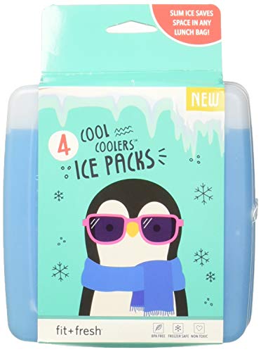 Fit & Fresh Cool Coolers Freezer Packs Slim Ice Pack for Lunch Box, Set of 4, Blue