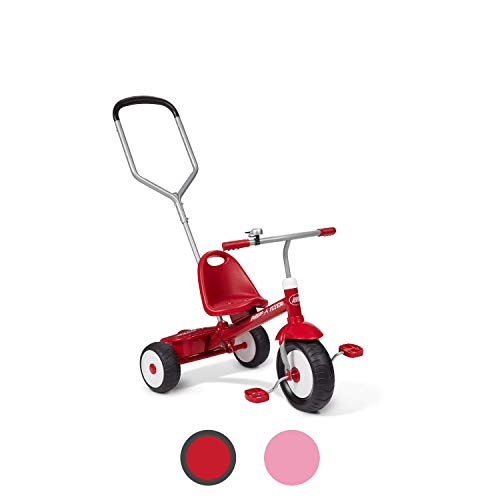 radio flyer deluxe steer & stroll ride-on trike, tricycle for toddlers age 2-5, toddler bike, red