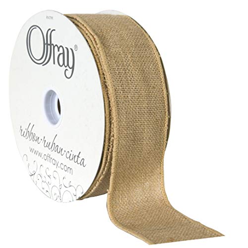 Offray Berwick Offray 2.5" Wide Wired Edge Burlap Ribbon, 25 Yards, Natural Brown