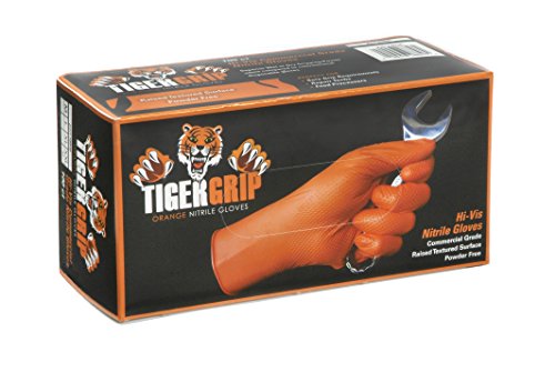 Eppco Tiger Grip Orange Superior Grip Disposable Nitrile Gloves, Large Box of 100 - Great for Mechanics, Auto Hobbyists, Industrial