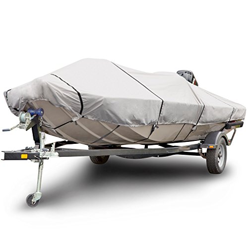Budge 600 Denier Boat Cover fits Center Console Flat Front/Skiff/Deck Boats B-641-X8 (24' to 26' Long, Gray)