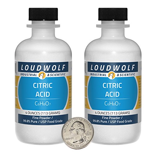 Loudwolf Citric Acid / 8 Ounces / 2 Bottles / 99.8% Pure USP Food Grade/Fine Powder/USA