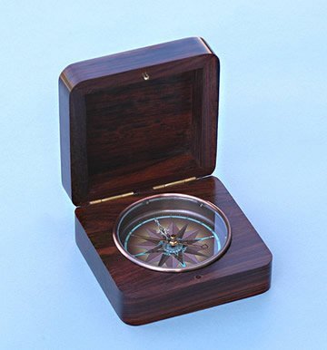 Brass Binnacle Hinged Rosewood Captain's Brass Nautical Desk Compass