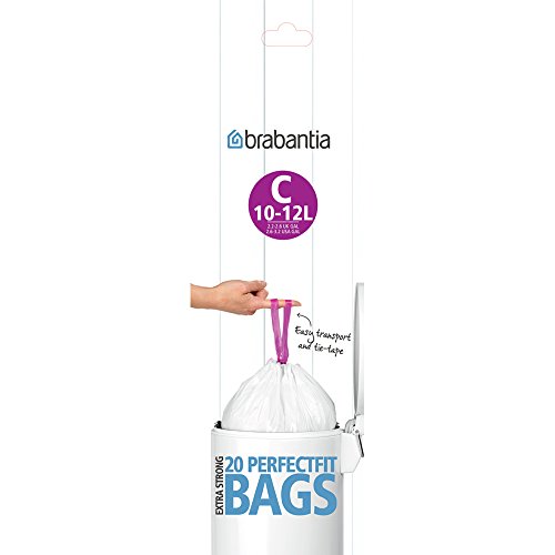 245343 Brabantia Trash Bags, Size C, 2.6-3.2 Gallon / 10-12 Liter - 20 Count