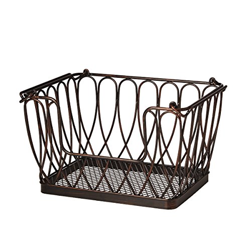 Gourmet Basics by Mikasa Loop and Lattice Stacking/Nesting Rectangular Metal Basket, Antique Black