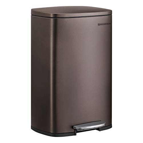 SONGMICS 13.2 Gal (50L) Kitchen Trash Can, Pedal Garbage Can, with Plastic Inner Bucket, Hinged Lid, Soft Closure, Odor Proof