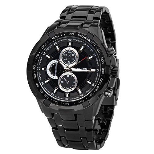 Fanmis Black Stainless Steel Luxury Sport Watches Mens Analog Quartz Wrist Watch