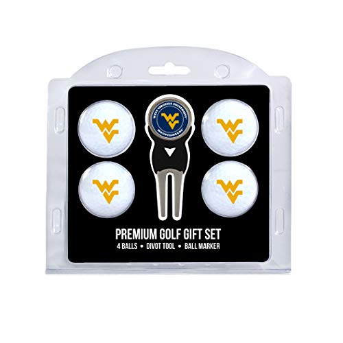 Team Golf NCAA West Virginia Mountaineers Regulation Size Golf Balls (4 Count) & Divot Tool with Removable Double-Sided