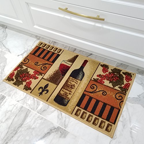 Maxy Home Kitchen Rugs and Mats 39" x 59" (3X5) Non Skid, Rubber Backing, Washable Wine
