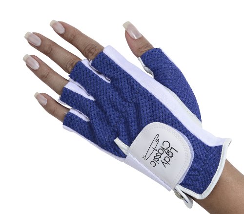 Lady Classic Half Glove (Left Hand), White and Royal Blue, Medium