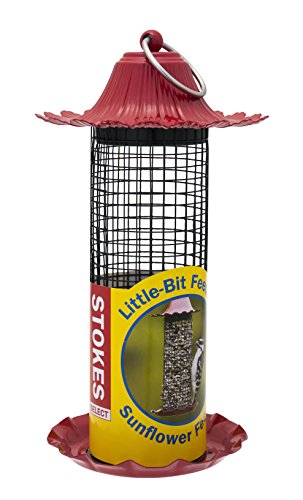 Stokes Select Little-Bit Feeders Sunflower Bird Feeder with Metal Roof, Red, .5 lb Seed Capacity