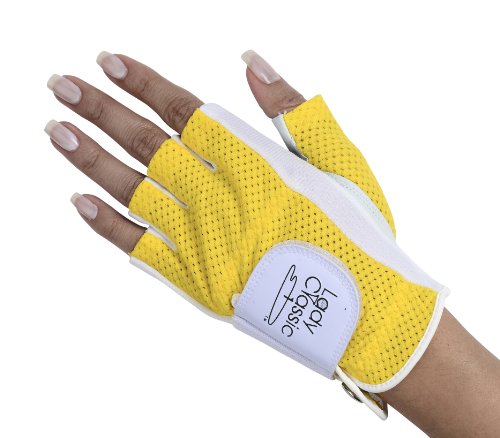 Lady Classic Half Glove (Left Hand), White and Yellow, Medium