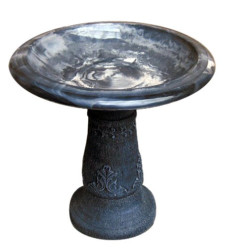 Exaco Trading Company Exaco Trading Co. FM-0203B Ivory/Black Florentine Marbleized Bird Bath Bowl with Dark Pedestal