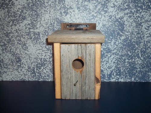 KENZIE'S STARS AND GIFTS Primitive Country Collectible Bluebird Birdhouse with Leather Hinges. A Sound Barn Wood Birdhouse Nested Especially for Those