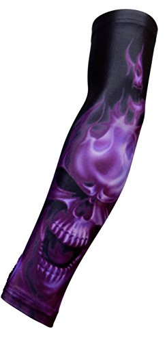 Sports Farm New Purple Skull Moisture Wicking Compression Arm Sleeve (Youth Large)