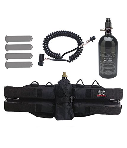 MAddog Sports 4+1 Paintball Harness w/Pods, 48/3000 HPA Tank & Standard Remote Coil