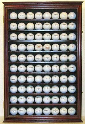 DisplayGifts Large 80 Souvenir Golf Ball Display Case Holder Cabinet, Wall Mount (Mahogany)