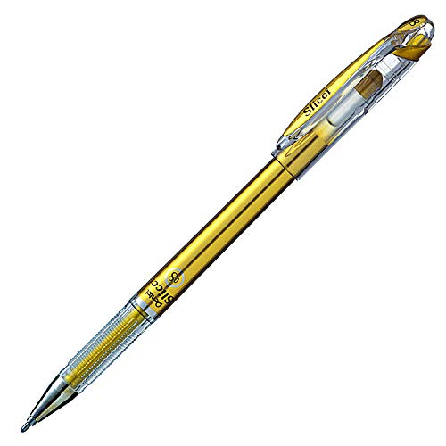 Pentel Arts Slicci Metallic 0.8 mm Needle Tip Gel Pen, Gold Ink, Box of 12 (BG208-x)