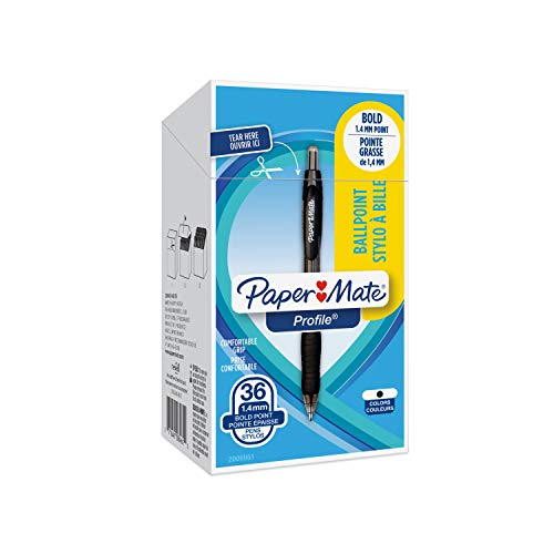 Paper-Mate Paper Mate Profile Ballpoint Pens, Bold Point, Black, Box of 36