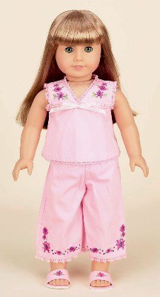 Diana Collection Pink Embroidered Pajamas. Complete Outfit with Slippers. Fits 18" Dolls Like American Girl