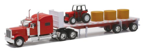 New Ray Newray Peterbilt 389 with Hay and Farm Tractor Playset 1/32 Scale Model Toy Vehicles