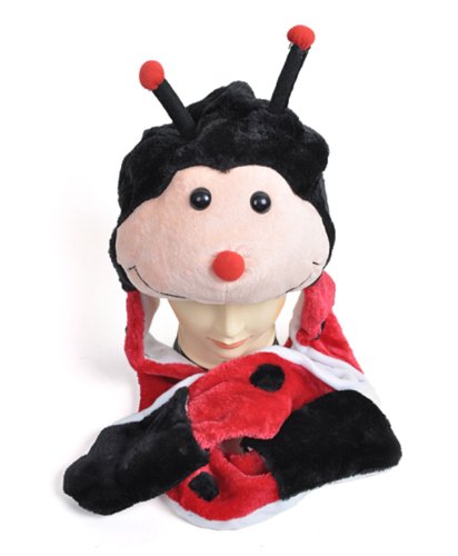 BESPOLITAN INC Plush Animal Winter Hats with Paws, Long Mittens - Many Different Animals, LadyBug