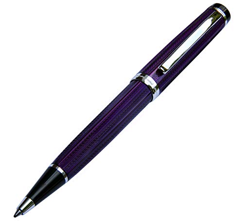Xezo Incognito Brass Ballpoint Pen in Purple Metallic Color, Diamond-Cut Engraved, Serial, Platinum Plated Parts (Incognito
