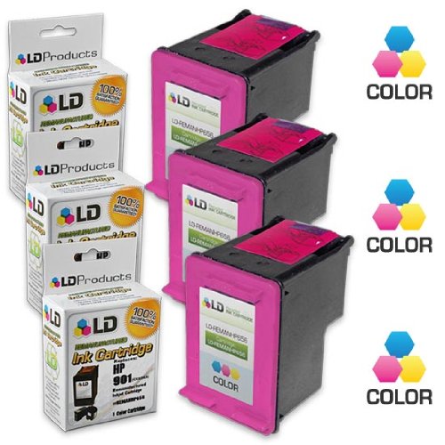 LD PRODUCTS LD Remanufactured Ink Cartridge Replacement for HP 901 CC656AN (Color, 3-Pack)