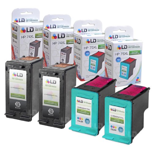 LD PRODUCTS LD Remanufactured Ink Cartridge Replacements for HP 74XL & HP 75XL High Yield (2 Black, 2 Tri-Color, 4-Pack)