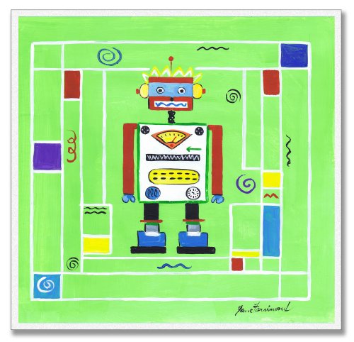 The Kids Room by Stupell Robot on Green Background Square Wall Plaque
