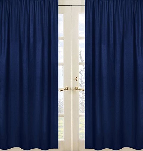 Sweet Jojo Designs Navy Blue Window Treatment Panels for Kids Teens Boys Stripe Collection - Set of 2