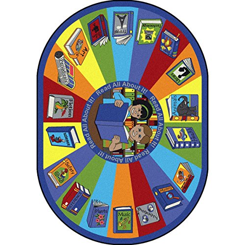 Joy Carpets Kid Essentials Language & Literacy Oval Read All About It Rug, Multicolored, 7'8" x 10'9"