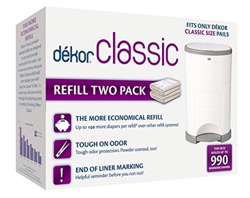 Dekor Classic Diaper Pail Refills | 2 Count | Most Economical Refill System | Quick & Easy to Replace | No Preset Bag Size