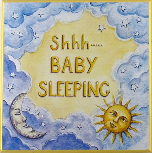 The Kids Room by Stupell Shhh Baby Sleeping Sun and Moon and Stars Square Wall Plaque
