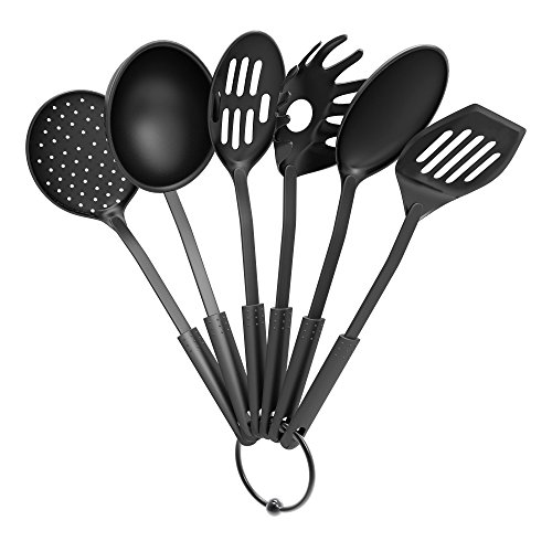 Chef Buddy Kitchen Utensil and Gadget Set- Includes Plastic Spatula and Spoons by Chef Buddy- Cookware Set on a Ring (Six Piece Set)-
