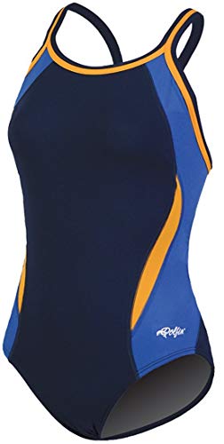 Dolfin Women's Reliance Color Block DBX Back One Piece Swimsuit (Navy/Blue/Gold, 24)