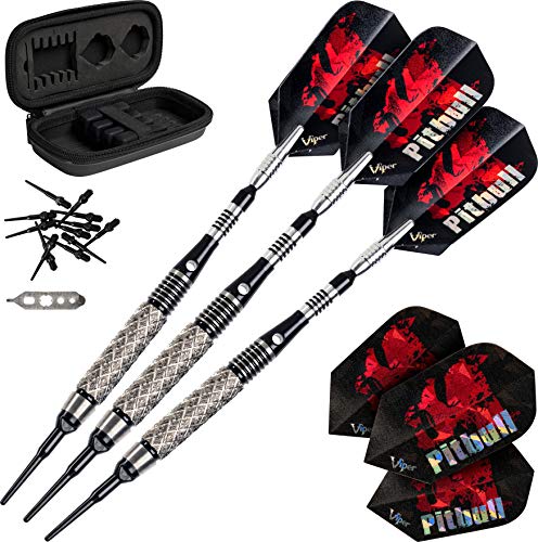 Viper by GLD Products Viper Pitbull 90% Tungsten Soft Tip Darts with Storage/Travel Case, Full Knurling, 18 Grams