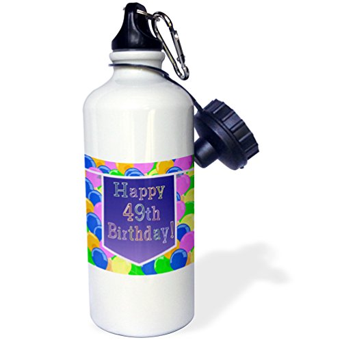3dRose Balloons with Purple Banner Happy 49th Birthday-Sports Water Bottle, 21oz (wb_174831_1), 21 oz, Multicolor