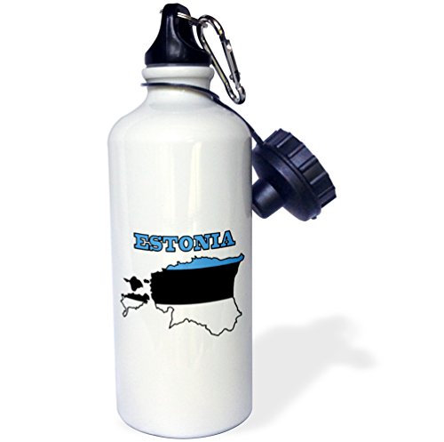 3dRose wb_58798_1"The flag of Estonia in the outline map of the country and name, Estonia" Sports Water Bottle, 21 oz, White