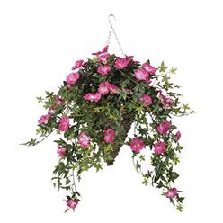 House of Silk Flowers Artificial Pink Morning Glory in Beehive Hanging Basket