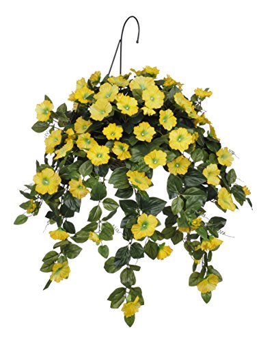 House of Silk Flowers Artificial Yellow Petunia Hanging Basket