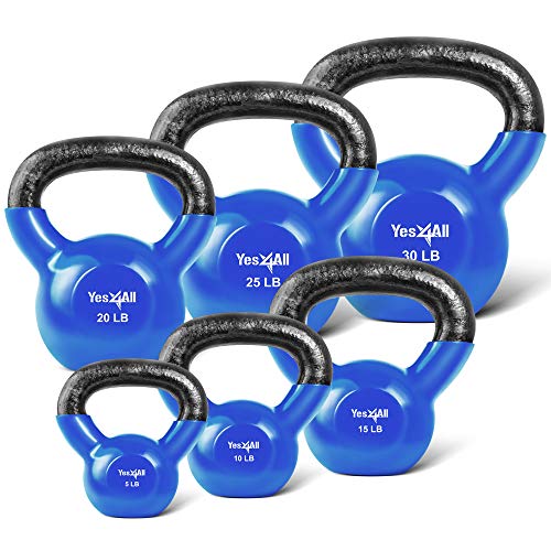 Yes4All Combo Vinyl Coated Kettlebell Weight Sets â€“ Great for Full Body Workout and Strength Training â€“ Vinyl Kettlebells