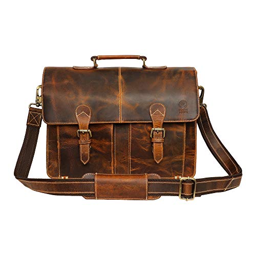 Rustic Town Handmade Leather Shoulder Briefcase Messenger Bag Mens 16 inch Laptop Satchel