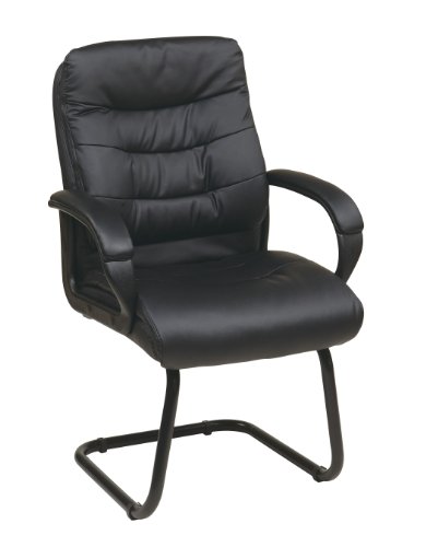 Office Star Faux Leather Visitors Chair with Padded Arms and Sled Base, Black